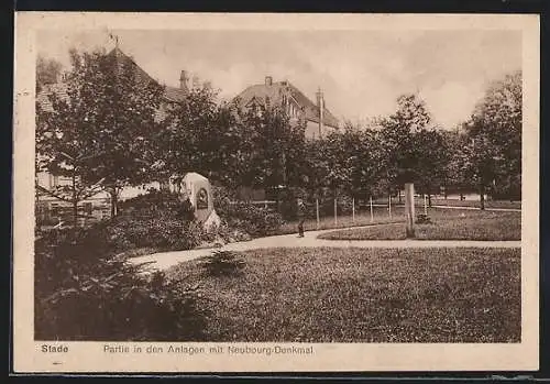 AK Stade, Partie in den Anlagen mit Neubourg-Denkmal