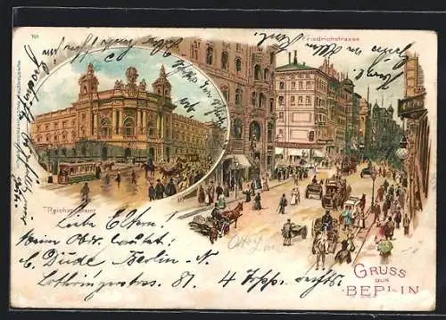 Lithographie Berlin, Friedrichstrasse und Reichspostamt