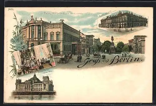 Lithographie Berlin, Palais Wilhelm I. und die Linden, Arbeitszimmer des Kaisers