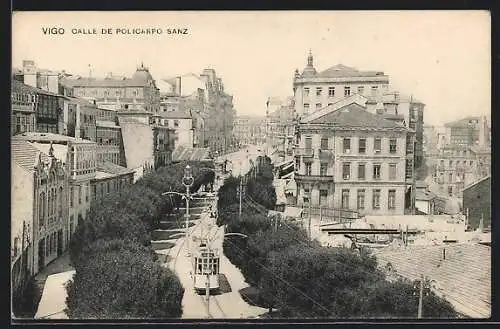 AK Vigo, Calle de Policarpo Sanz, Strassenbahn