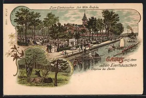 Lithographie Berlin-Treptow, Gasthaus zum alten Eierhäuschen