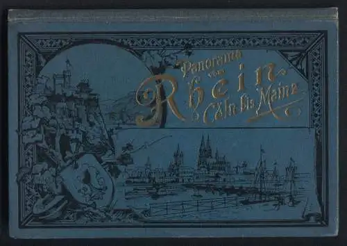 Leporello-Album 18 Lithographie-Ansichten Cöln-Maint Rhein-Panorama, Kölner Dom, Drachenburg, Sinzig, Panorama