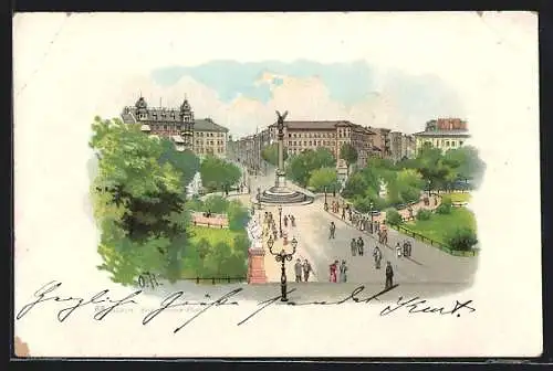 Lithographie Berlin-Kreuzberg, Blick auf den Belle-Alliance-Platz