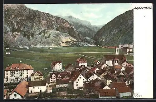 AK Andermatt, Teilansicht des Ortes mit Kirche und Umland