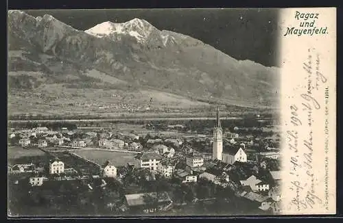 AK Ragaz, Ortsansicht mit Mayenfeld und Bergpanorama