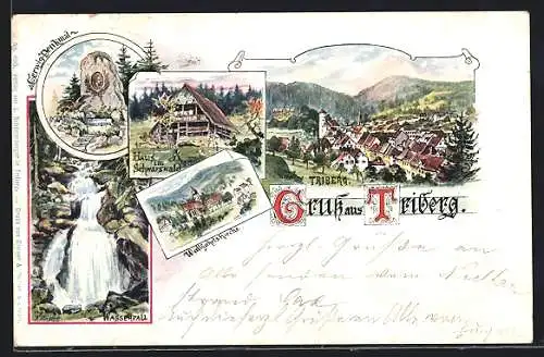 Künstler-AK Triberg, Wallfahrtskirche, Haus im Schwarzwald