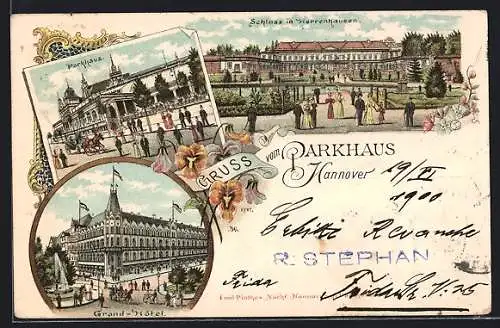 Lithographie Hannover-Herrenhausen, Grand Hotel, Restaurant Parkhaus