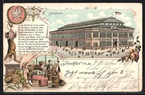 Lithographie Frankfurt, Aussenansicht der Markthalle