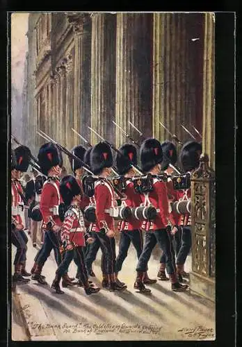 Künstler-AK Harry Payne: The Bank Guards, the Coldstream Guards entering the Bank of England