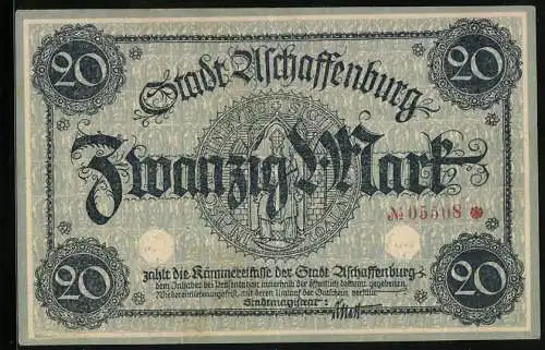 Notgeld Aschaffenburg, 20 Mark, Sigel, Ansicht der Burg