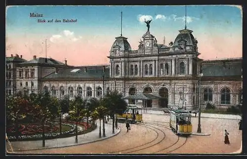 AK Mainz, Strassenbahn am Bahnhof