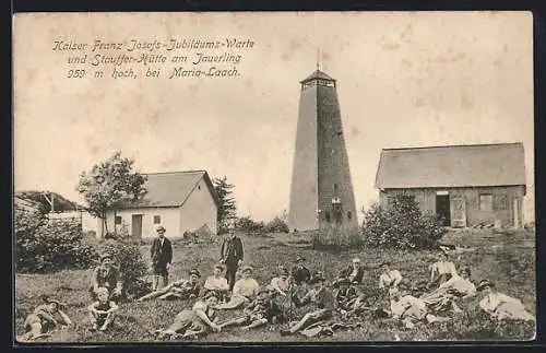 AK Stauffer-Hütte am Jauerling mit Kaiser Franz Josefs-Jubiläums-Warte