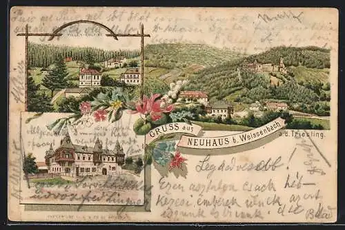 Lithographie Neuhaus b. Weissenbach, Hotel Neuhaus, Villen-Anlage, Ortsansicht