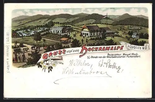 Lithographie Gablitz, Hochramalpe, Gasthaus v. W. Wech, Ochsengespann