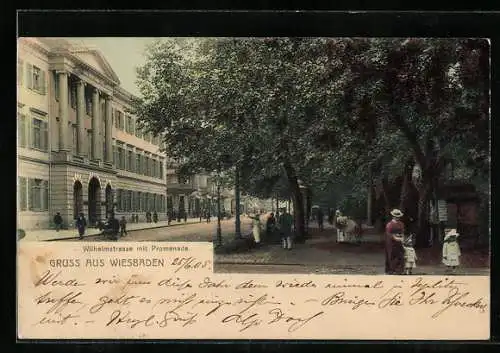 AK Wiesbaden, Wilhelmstrasse mit Promenade