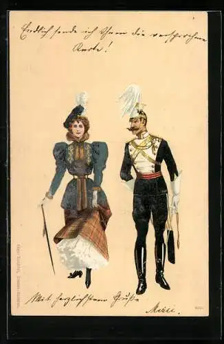 AK Liebespaar, General in Uniform mit feiner Dame