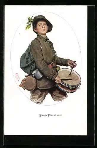 AK Junge in Uniform mit Trommel, Jung-Deutschland!