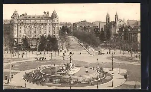 AK Madrid, Hotel Ritz mit Brunnen