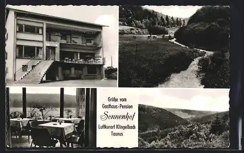 AK Klingelbach, Gasthaus-Pension Sonnenhof, Blick ins Jammertal, Speisesaal