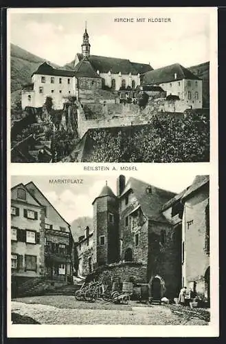 AK Beilstein a. Mosel, Marktplatz und Kirche mit Kloster