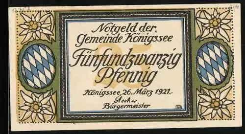 Notgeld Königssee 1921, 25 Pfennig, Seepartie mit Ruderboot