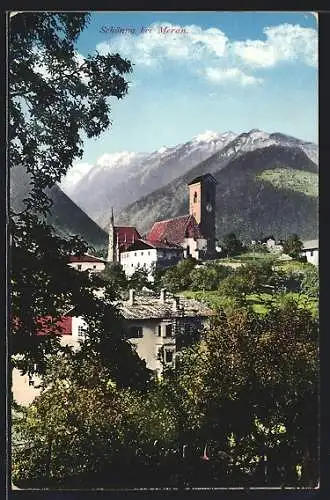AK Schönna bei Meran, Panorama mit Kirche