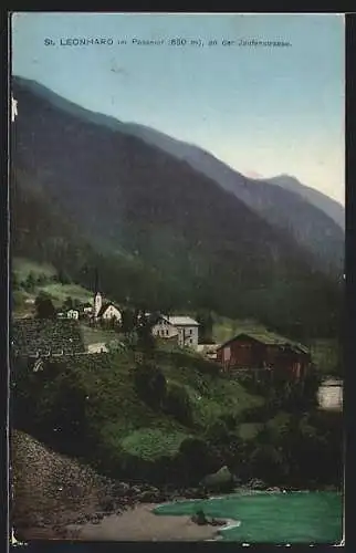 AK St. Leonhard im Passeier, Teilansicht mit Kirche