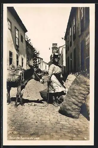 AK Tenerife, Typicos del pais, Bäuerin mit Esel