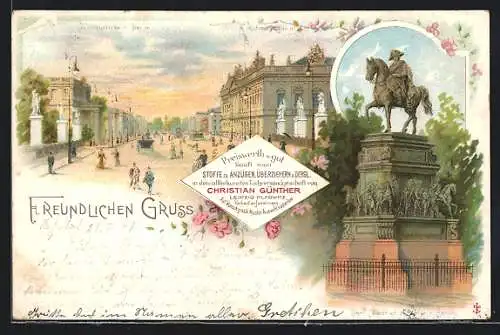 Lithographie Berlin, Schlossbrücke, Ruhmeshalle, Denkmal Friedrich d. Grosse