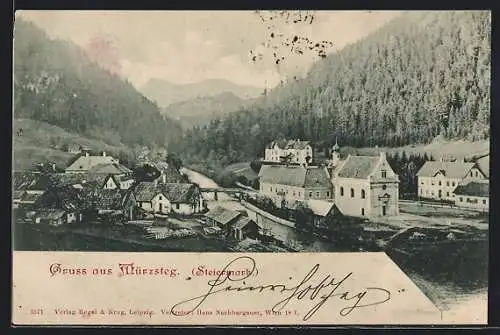 AK Mürzsteg, Gruss mit der Mürz und Kirche