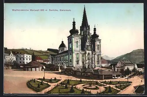 AK Mariazell /Steiermark, Wallfahrtskirche mit Parkanlage