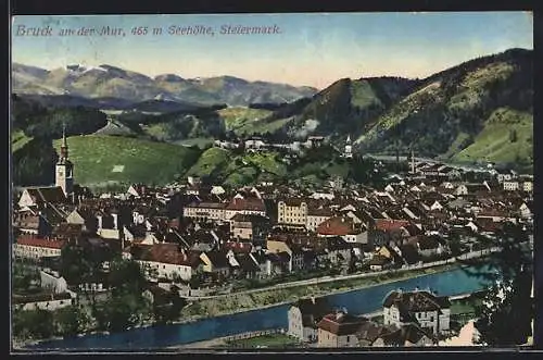 AK Bruck an der Mur, Ortsansicht mit Landschaftspanorama