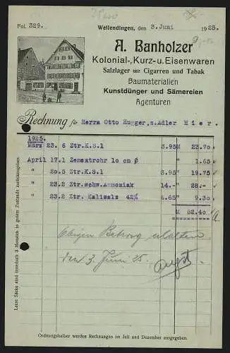 Rechnung Wellendingen 1925, A. Banholzer, Kolonial- und Tabakwaren, Ansicht des Magazins