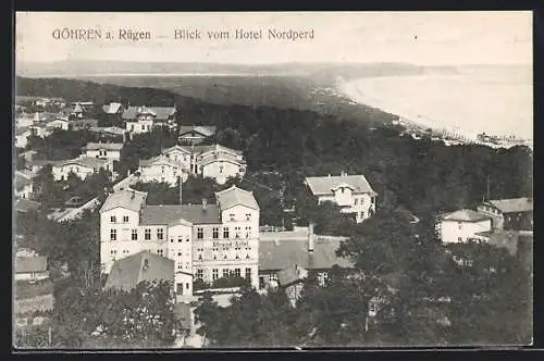 AK Göhren /Rügen, Ortsansicht mit Strand-Hotel aus der Vogelschau