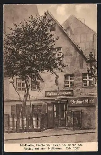 AK Berlin, Fischerstr. Ecke Köllnische Str., Restaurant zum Nussbaum