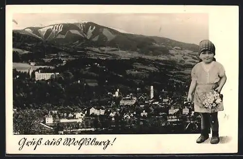 AK Wolfsberg, Stadtansicht aus der Vogelschau