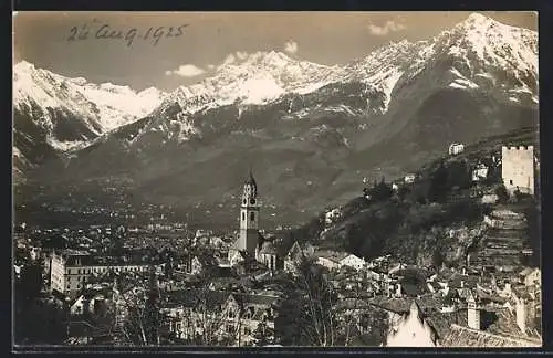 AK Merano, Stadtansicht vor Bergpanorama