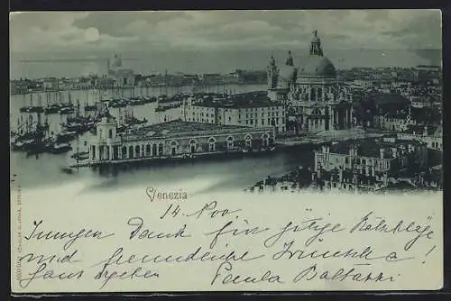 Mondschein-AK Venedig, Teilansicht mit Hafen