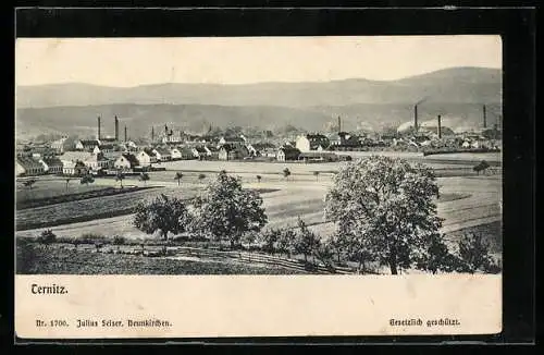 AK Ternitz, Gesamtansicht mit Feldern und Bergblick aus der Vogelschau