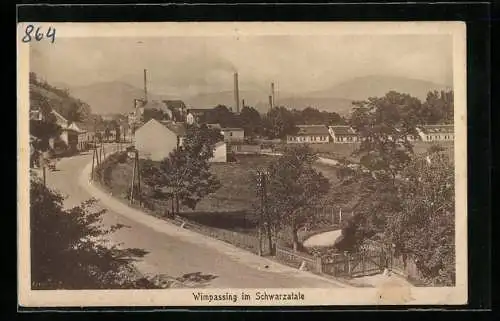 AK Wimpassing im Schwarzathale, Ortseingang mit Strasse und Bergpanorama