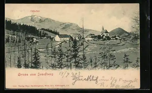 AK Mitterbach am Erlaufsee, Josefsberg, Ortsansicht mit Kirche und Oetscher