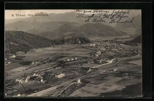 AK St. Michael /Obersteiermark, Totalansicht mit Felder und Berge