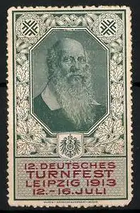 Reklamemarke Leipzig, 12. Deutsches Turnfest 1913, Portrait Turnvater Jahn