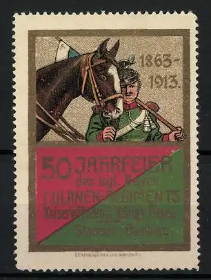 Reklamemarke 50 Jahrfeier des Kgl. Bayer. 1. Ulanen-Regiments Kaiser Wilhelm II. König v. Preussen, 1863-1913, Soldat