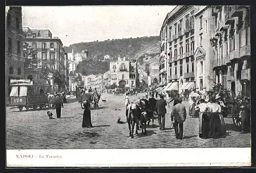 AK Napoli, La Torretta, Strassenansicht mit Pferdebahn