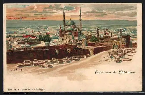 Künstler-Lithographie Franke: Caire / Kairo, pres du Mokkatam