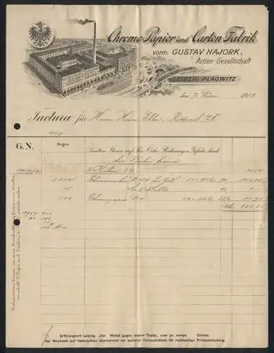 Rechnung Leipzig-Plagwitz 1902, Die Chromo-Papier- und Carton-Fabrik AG, Strassenbahn an der Fabrikanlage