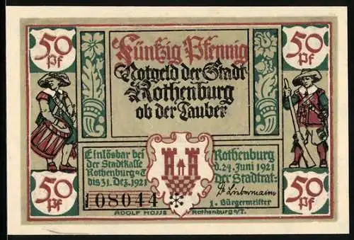 Notgeld Rothenburg ob der Tauber 1921, 50 Pfennig, Die junge Schar