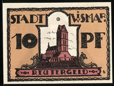 Notgeld Wismar 1921, 10 Pfennig, Kirche, Wappen