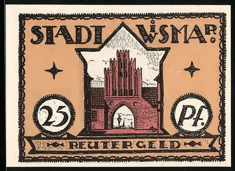 Notgeld Wismar 1921, 25 Pfennig, Burgtor